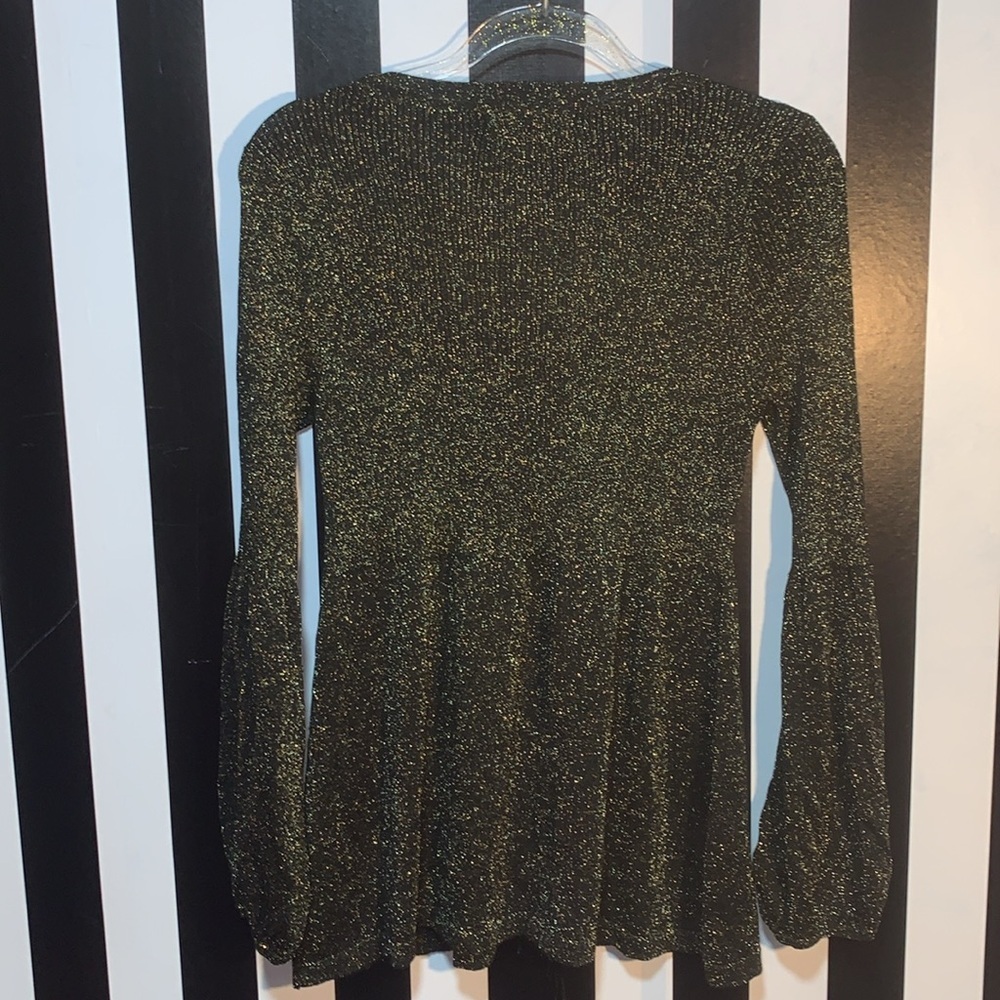 Y2K Gold Glitter Lurex Blouse Rib Knit Sweater Top Blouse Small/Medium Women’s - Picture 11 of 17
